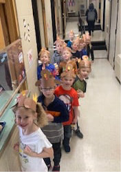 Mrs. Wilkinson’s kindergarten dressed up as turkeys to get a jumpstart on Thanksgiving.