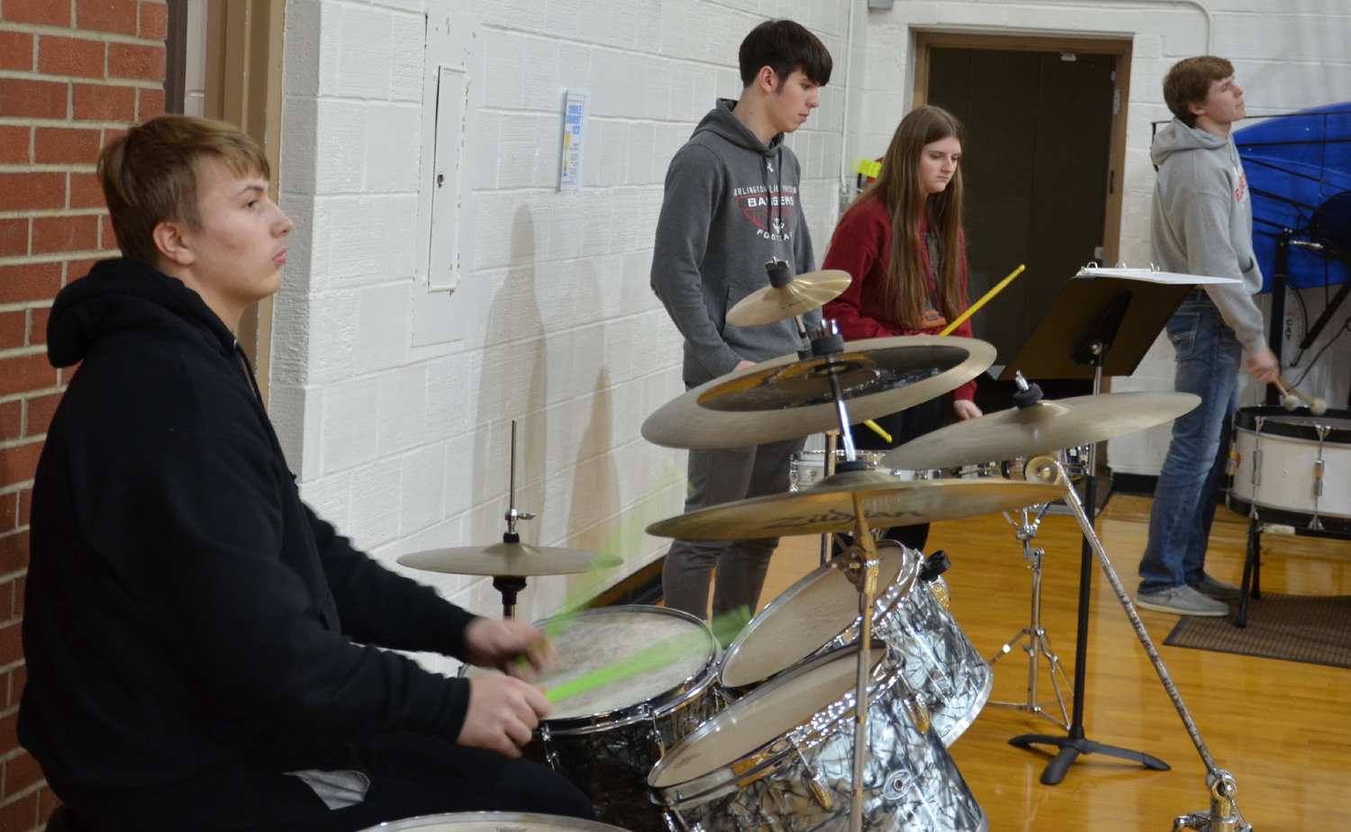 The Lake Preston High School percussion section performs with the pep band at halftime of the Jan. 10 girls basketball game against Iroquois-Doland.