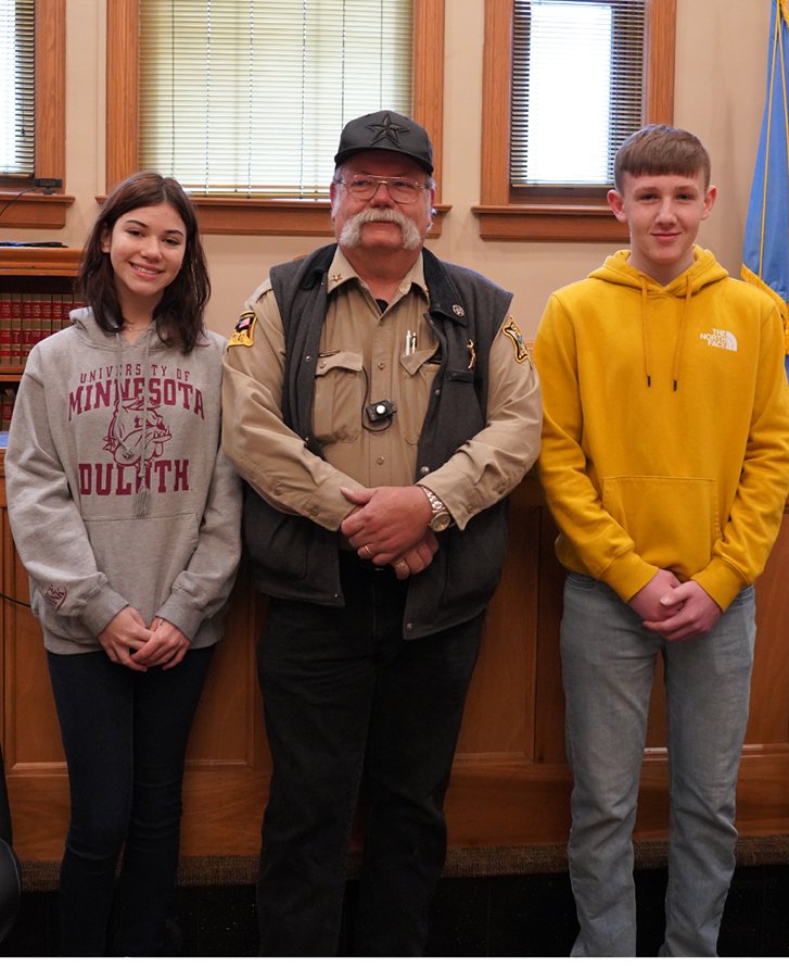 Right: De Smet students Calliana Fields and Tristan Olson from Mrs. Sanderson’s Speech Class spent part of the day job shadowing local Kingsbury County Sheriff Steven Strande and learning what is involved in being a local law enforcement officer.