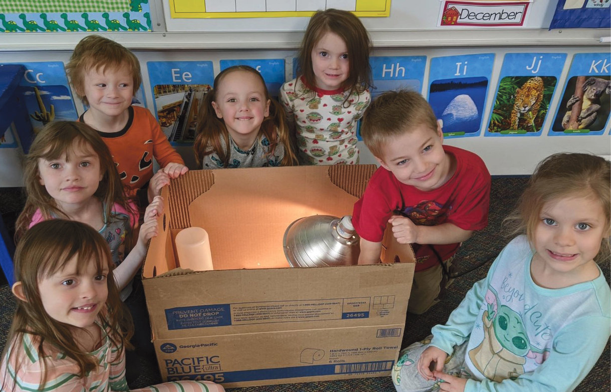 Iroquois preschool students set eggs in an incubator in their classroom, keeping track of the development and, using calendars, counting down the days until the chicks hatched. They learned that oviparous animals lay eggs and viviparous animals have live babies. The chicks hatched last week, and the children enjoyed them while at school. Lanna Houghtaling, left, Kaebrey Brown, Daxton Frankfurth, Savannah Driggers, Finly Dunsworth, Sammy Bretz and Isabelle Rose watch the hatchlings in the brooding box. 