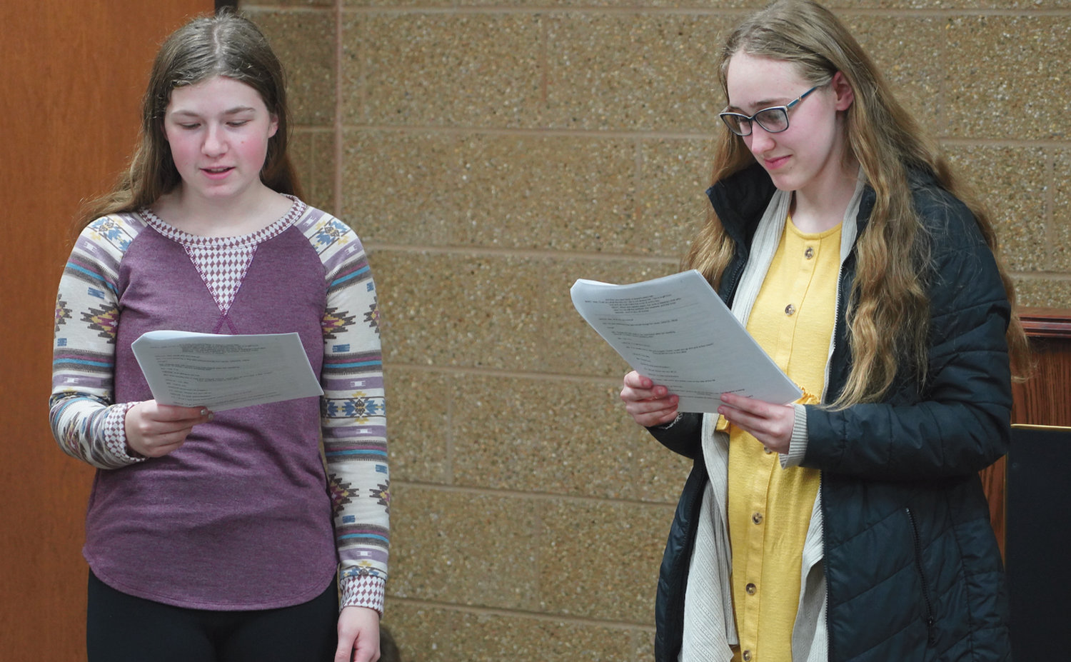 Sarah Fuerst, left, and Clara Carstensen auditioned Saturday at the De Smet Event Center for roles in the 51st running of the Laura Ingalls Wilder Pageant. The pageant will run July 8-10, 15-17 and 22-24.