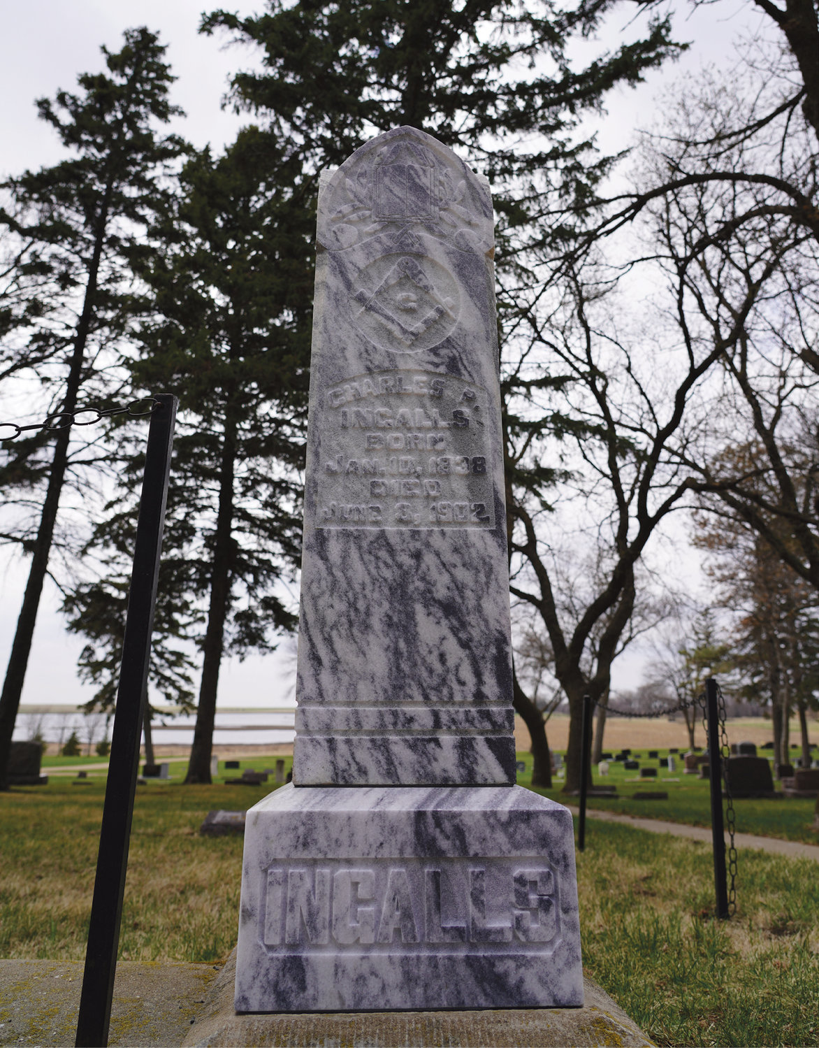 Charles P. Ingalls born Jan. 10, 1838, died June 8, 1902, can now be read on Pa’s tombstone. Rausch Brothers Monument Company, Inc. in Ortonville, Minn., re-etched the marble grave marker and remounted it at the De Smet Cemetery. The return is just in time for the tourist season.