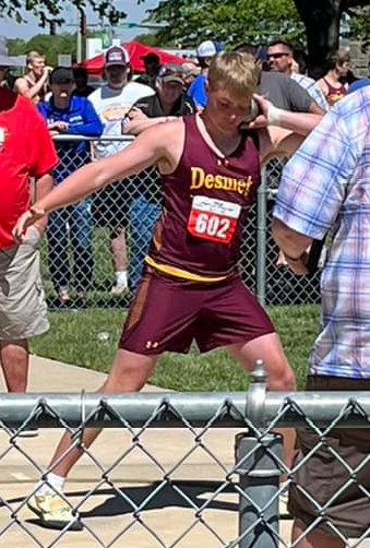 Blake Van Regenmorter places 6th in discus at the state meet in Sioux Falls.