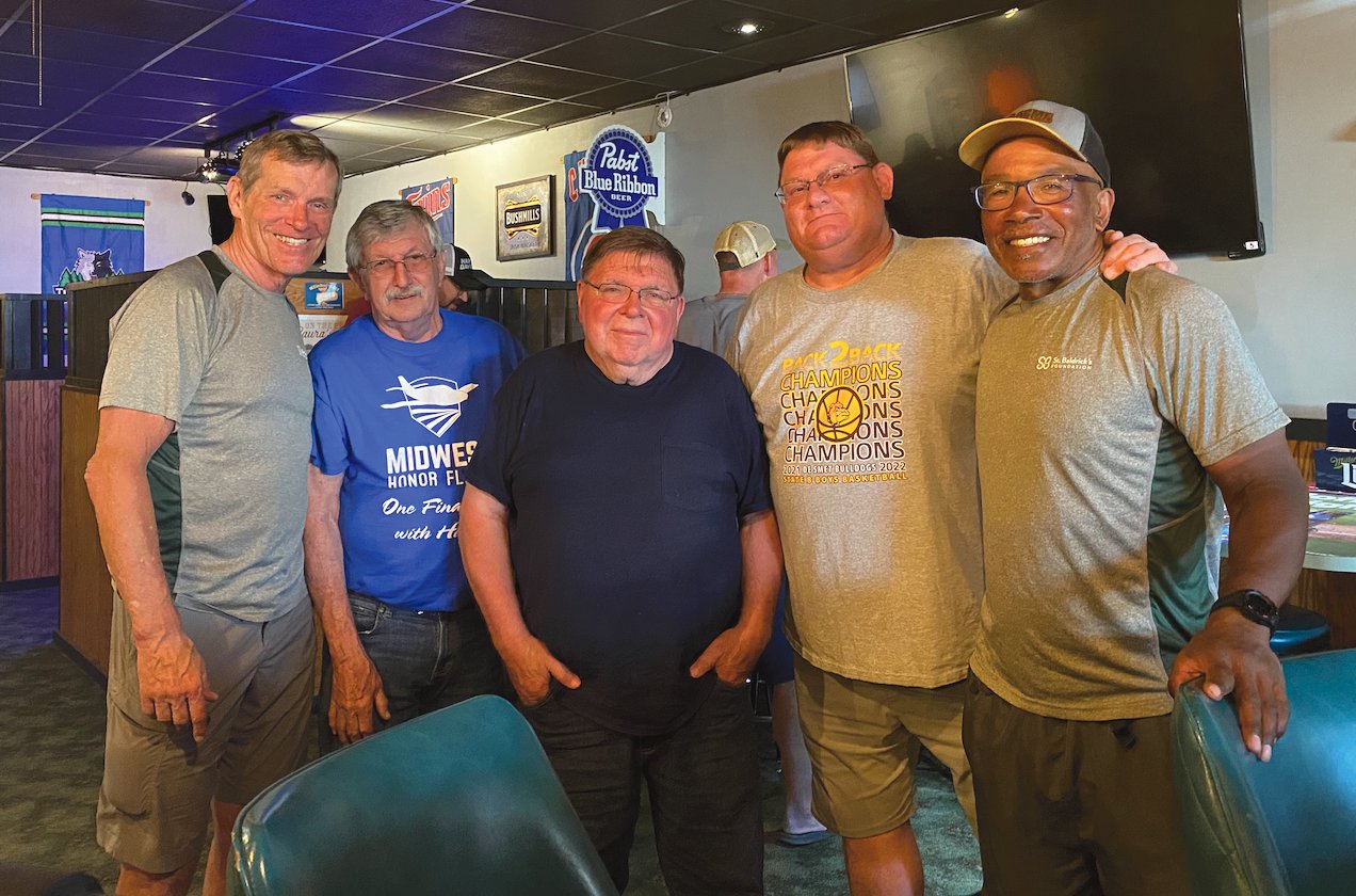 Ray Wittmier, left, Gary Wolkow, Steve Siver, George Cavanaugh and Gene Woodard began talking in Klinkell’s on Saturday night. Wittmier and Woodard began a 50-day, 13 state, 3,100 mile bike ride across the United States to raise money for their honorary niece, Maya, who is undergoing cancer. They have successfully raised over $12,000. The original goal when they started this was $7,000. They began their journey on May 20 in Seattle and plan to end up in New York. People are welcome to find them on Facebook or their website to track the journey, to learn more or to donate. https://www.stbaldricks.org/fundraisers/cyclingforMaya.