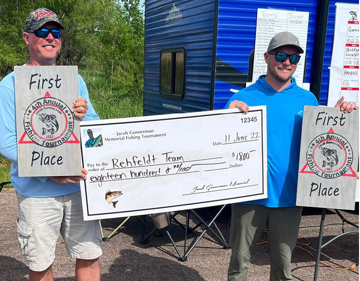 First Place! Corey and Rod Rehfeldt placed first with 16.24 pounds of walleye in the Gonnerman Memorial Tournament.
