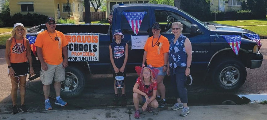 Iroquois Schools had a float in the Huron Fourth of July parade. A special thank you to Maynard's of De Smet for their kind donation of candy. Those who participated were Theresa Decker, left, Mike Ruth, Connor Dant, Kolee Dant, Vicki Dant and Marlys Peskey.