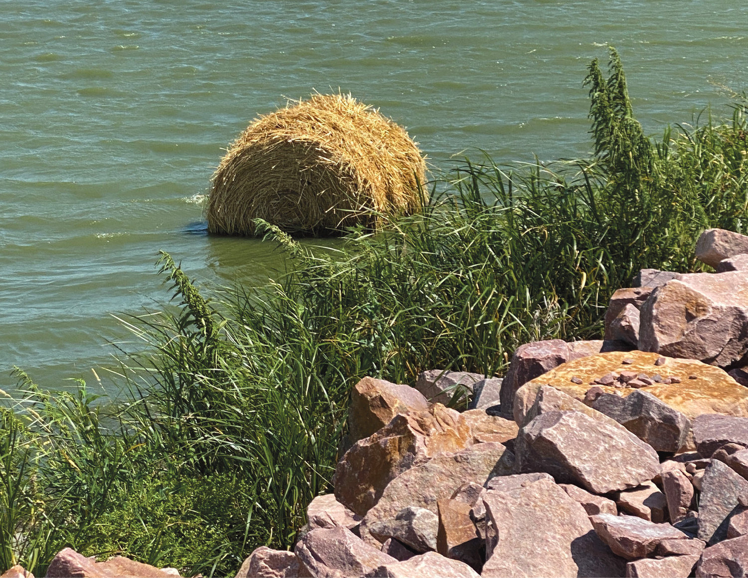 A haybale wandered into Lake Preston last week. This picture was taken on Friday, and now the bale is less than half this size.