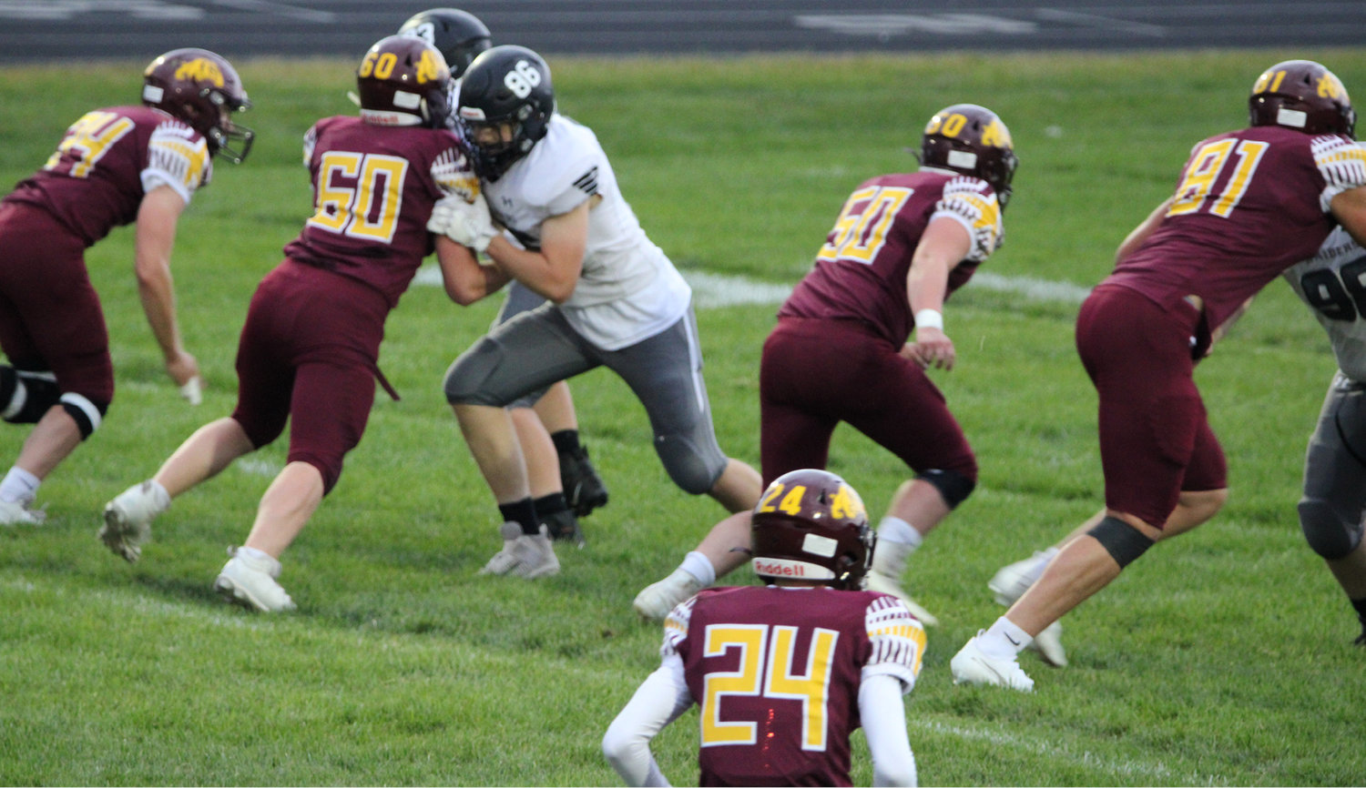 De Smet's defense, led up front by linemen Tucker Anderson (34), Noah Harrison (60), Dylan Rowcliffe (50) and Damon Wilkinson (34) allowed only a couple plays for positive yardage as they shut out Oldham-Ramona/Rutland 58-0, ending the game in the first half Friday night in De Smet.